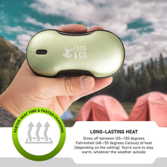 Survival Frog QuickHeat PRO battery pack beside USB port for charging.