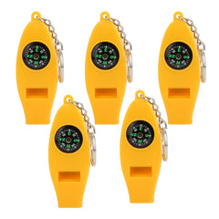 Survival Whistle with compass for outdoor navigation during camping.