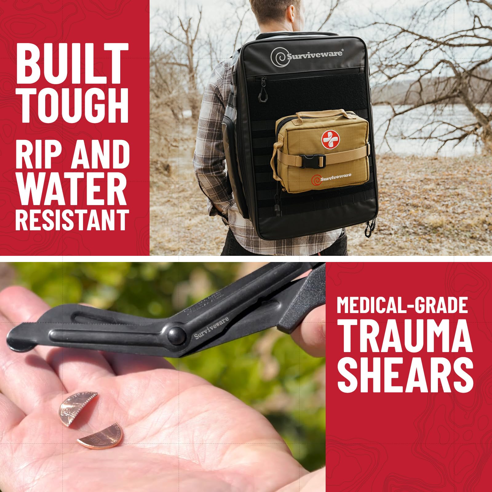 Surviveware compact portable storage fits in backpacks and bags