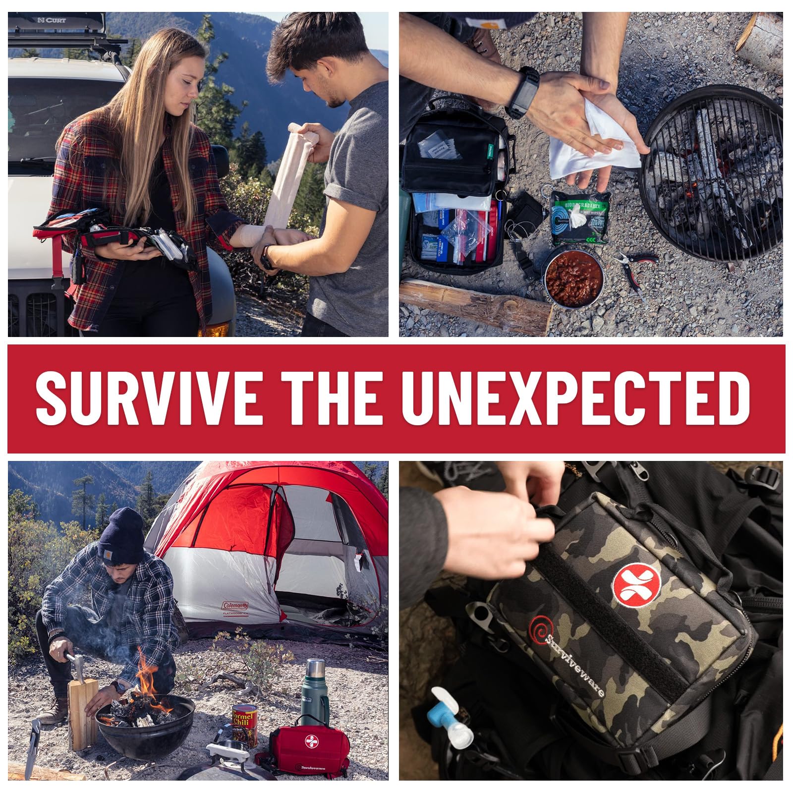 Surviveware D-rings allow secure attachment to a trunk or gear.