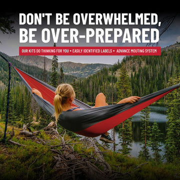 Surviveware kit in use on a hiking trail demonstrates ready-to-go first aid support.