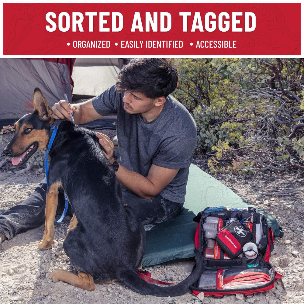 Surviveware first aid kit labeled compartments for fast item retrieval