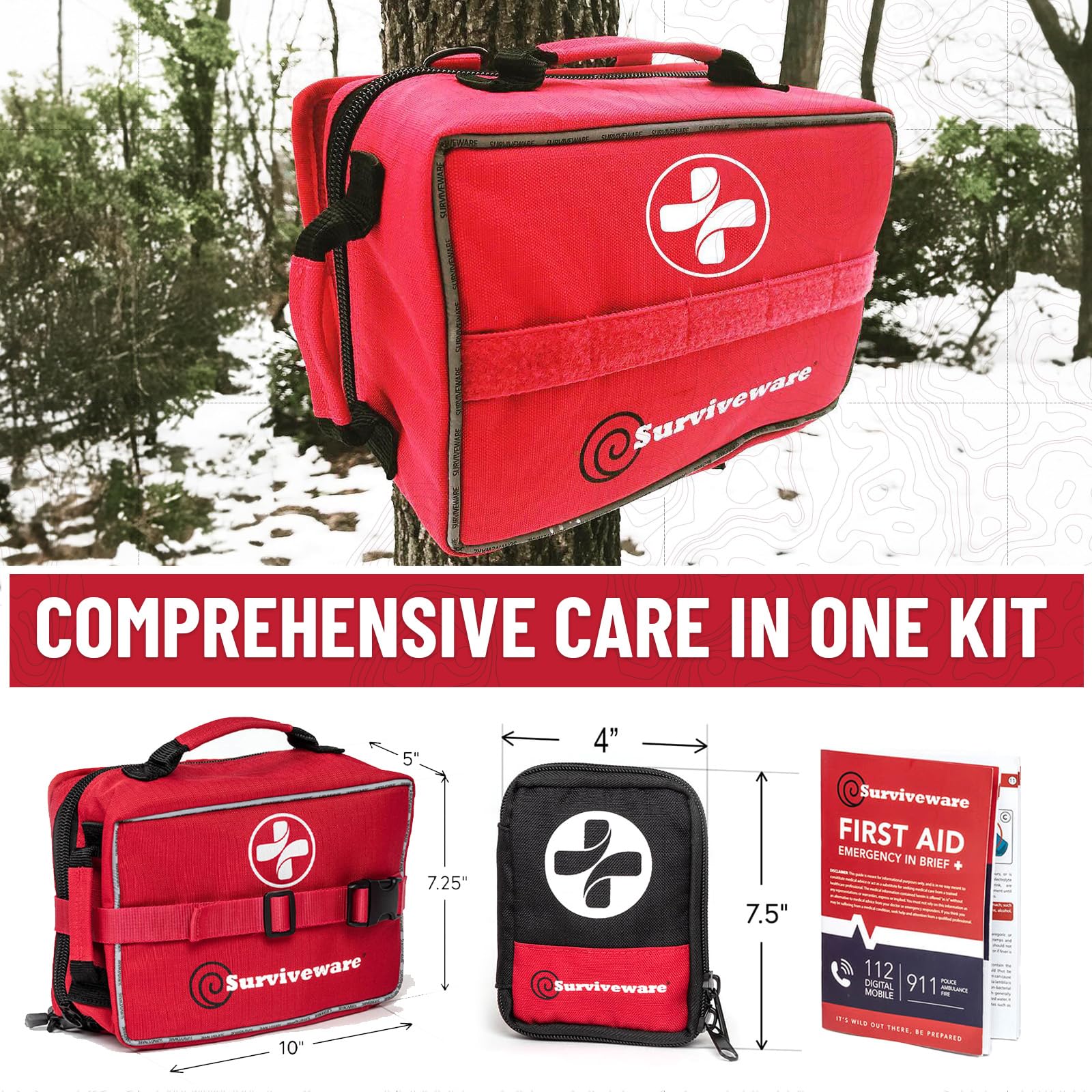 Surviveware kit with removable Velcro system for flexible mounting