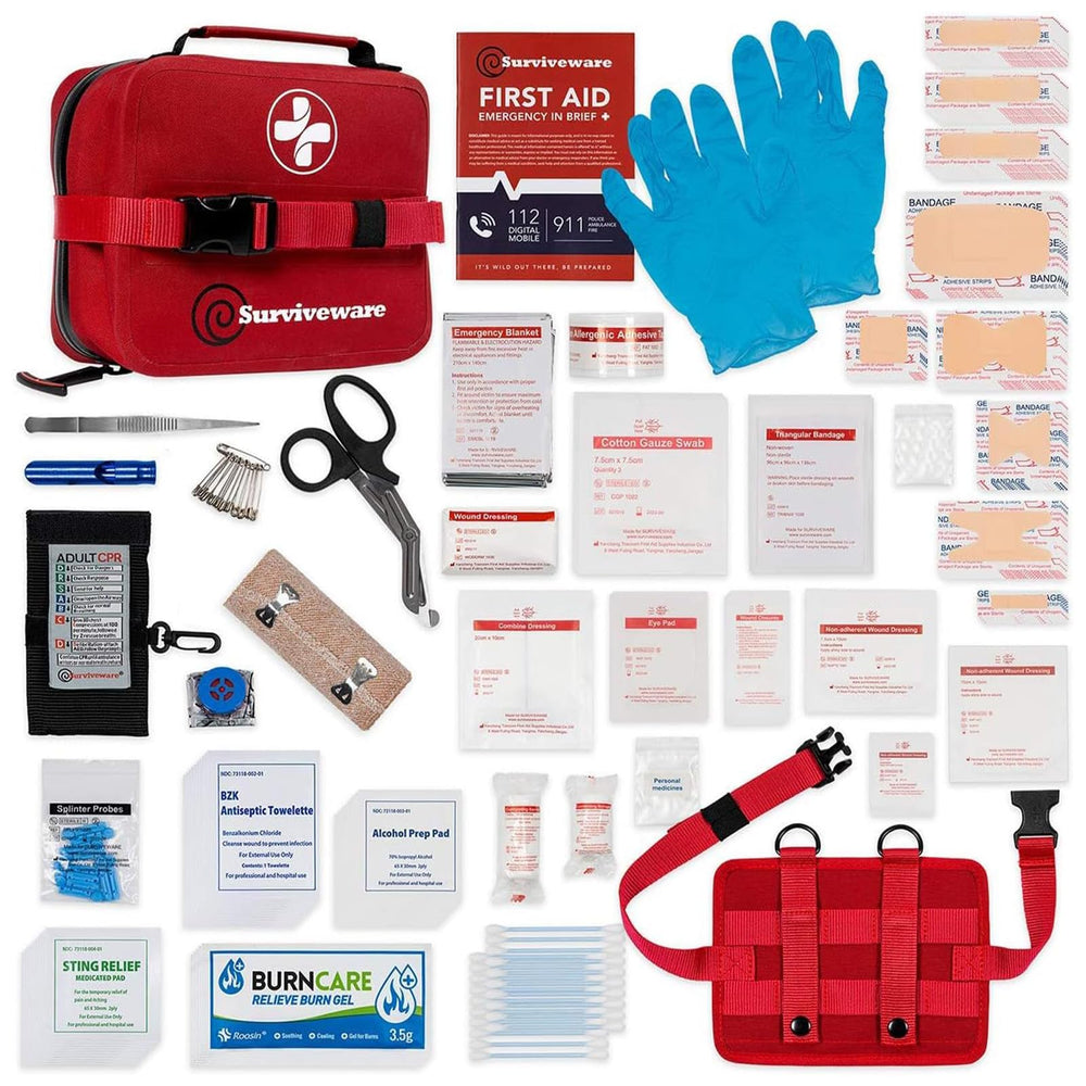 Surviveware waterproof IPX7 zipper design protects contents during storms and splashes.