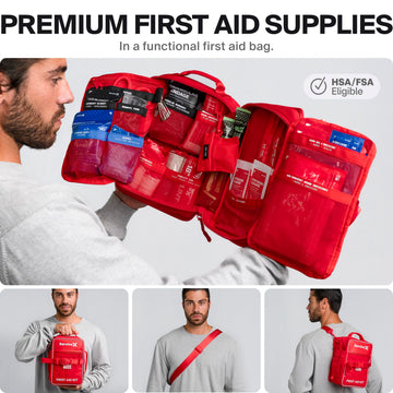 SurviveX Large Pro emergency bandage included for heavy bleeding scenarios.