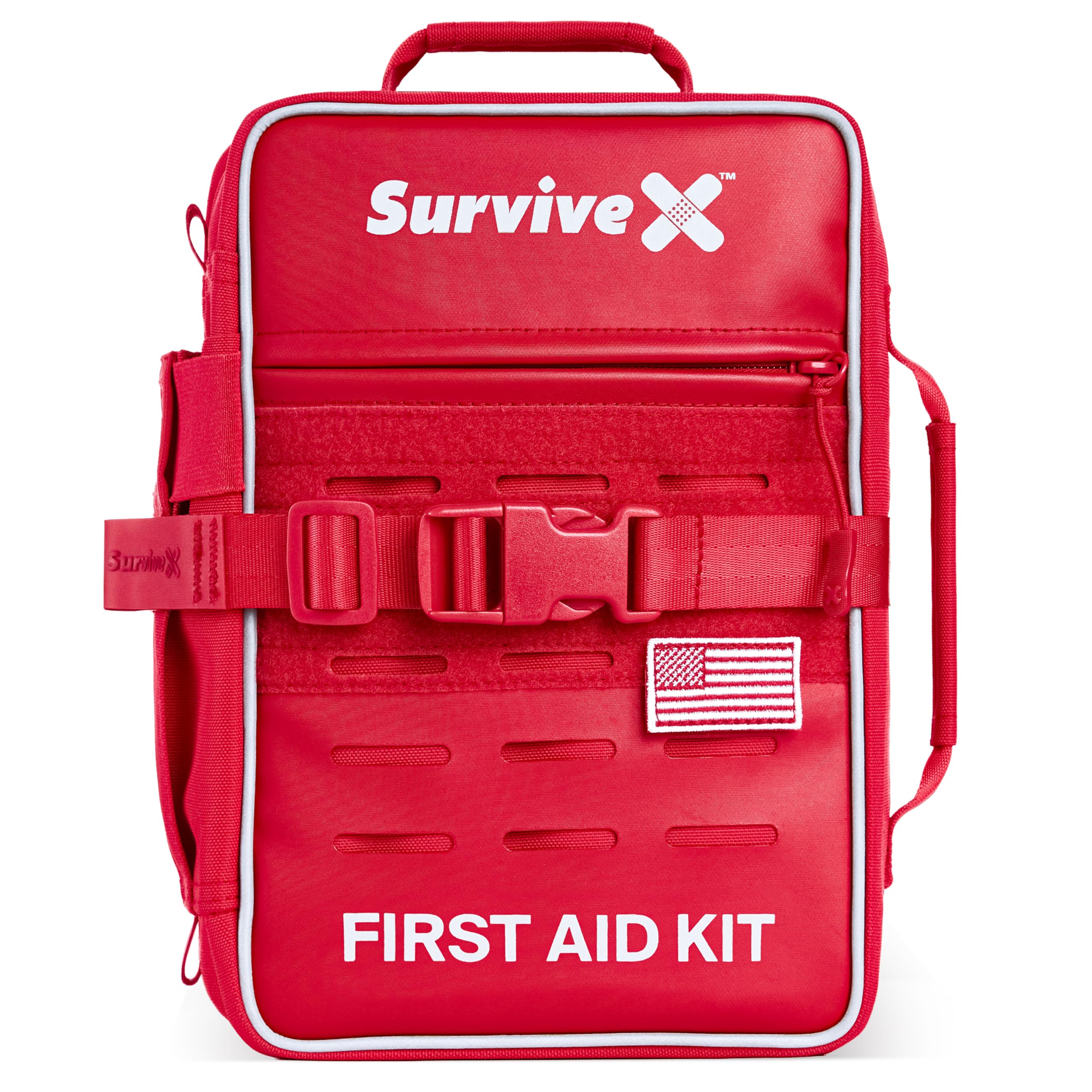 SurviveX Large Pro First Aid Kit front view for road-trip readiness.