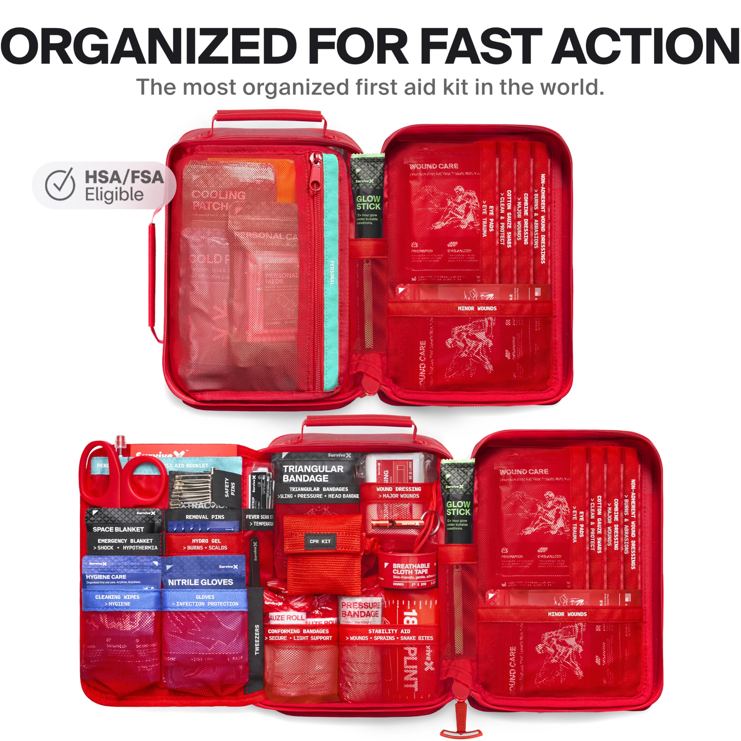 SurviveX kit with color-coded compartments for fast access to supplies