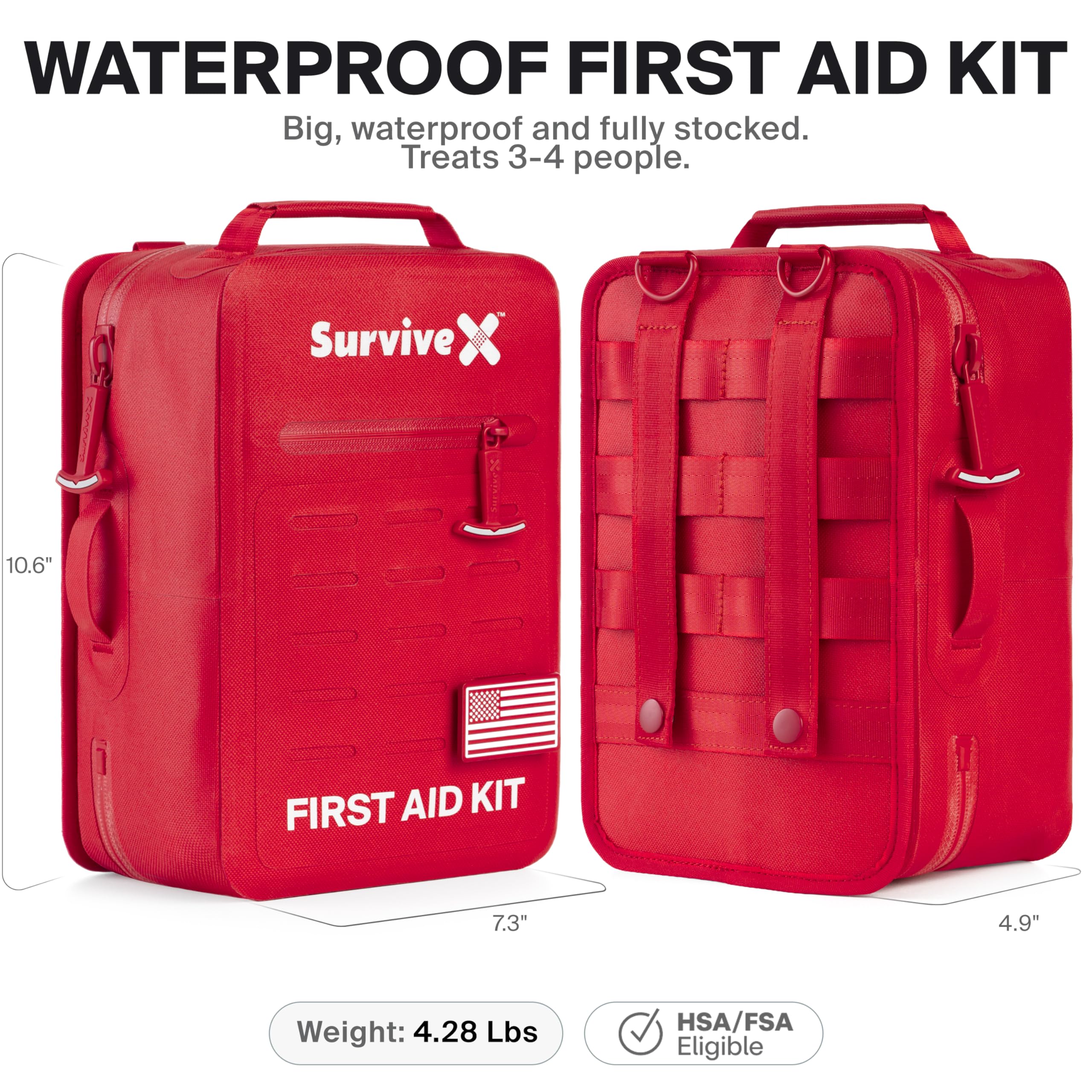 SurviveX first aid kit with rubberized shell for rugged outdoor protection