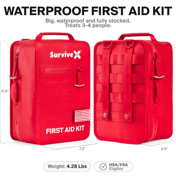 SurviveX first aid kit with rubberized shell for rugged outdoor protection