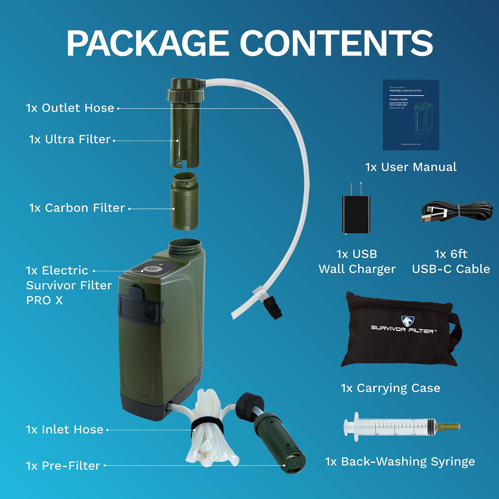 Survivor Filter PRO X charging cable and carrying bag included