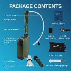 Survivor Filter PRO X charging cable and carrying bag included