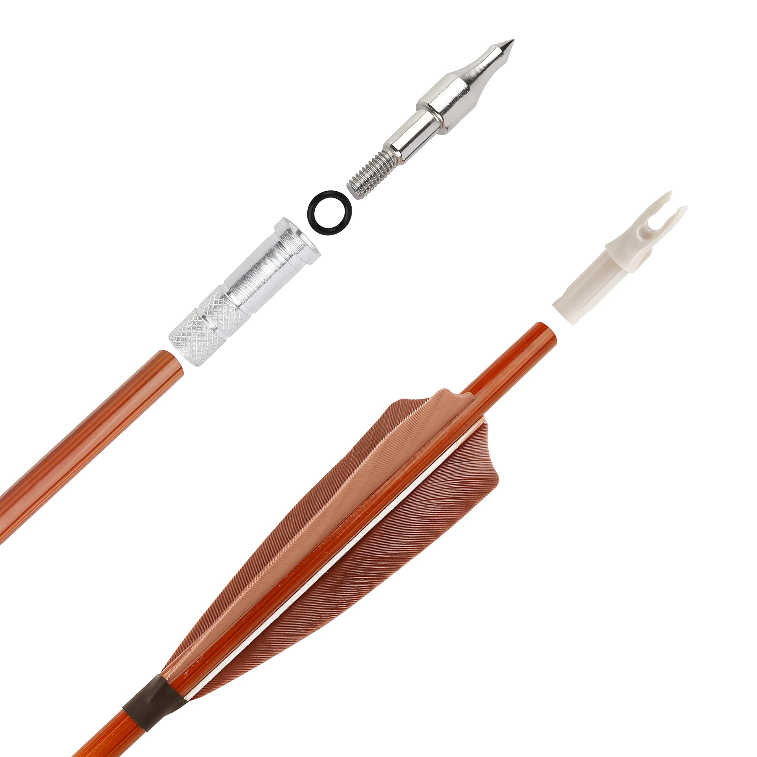 Surwolf carbon arrow with blue and white feathers improves visibility for outdoor targets.