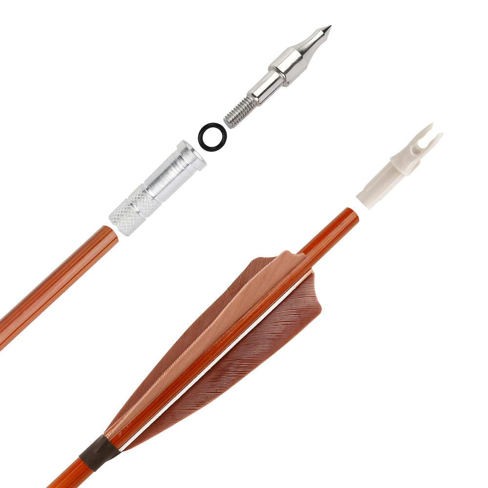 Surwolf carbon arrow with blue and white feathers improves visibility for outdoor targets.