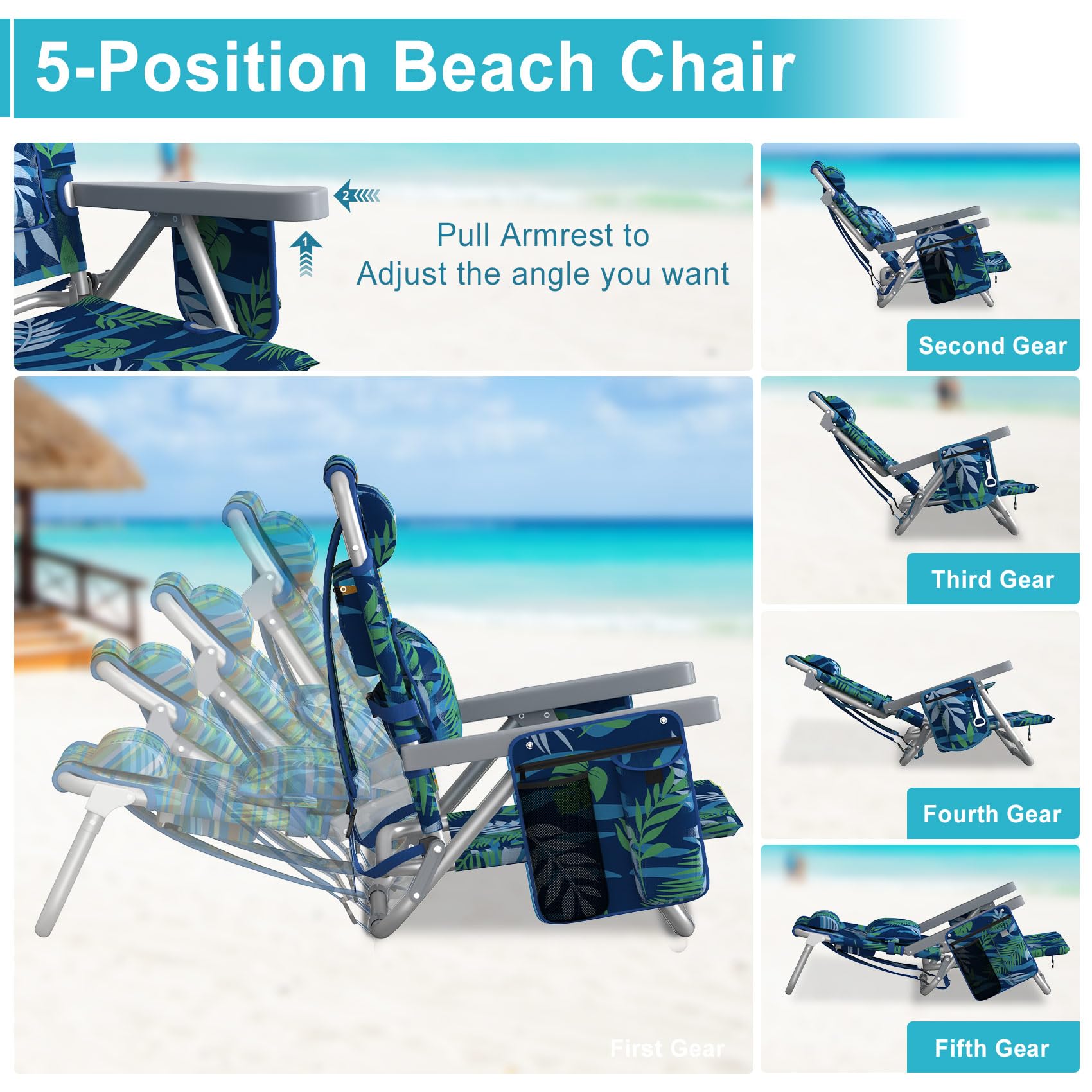 Suteck Beach Chair features 22mm tube frame for sturdy outdoor use.
