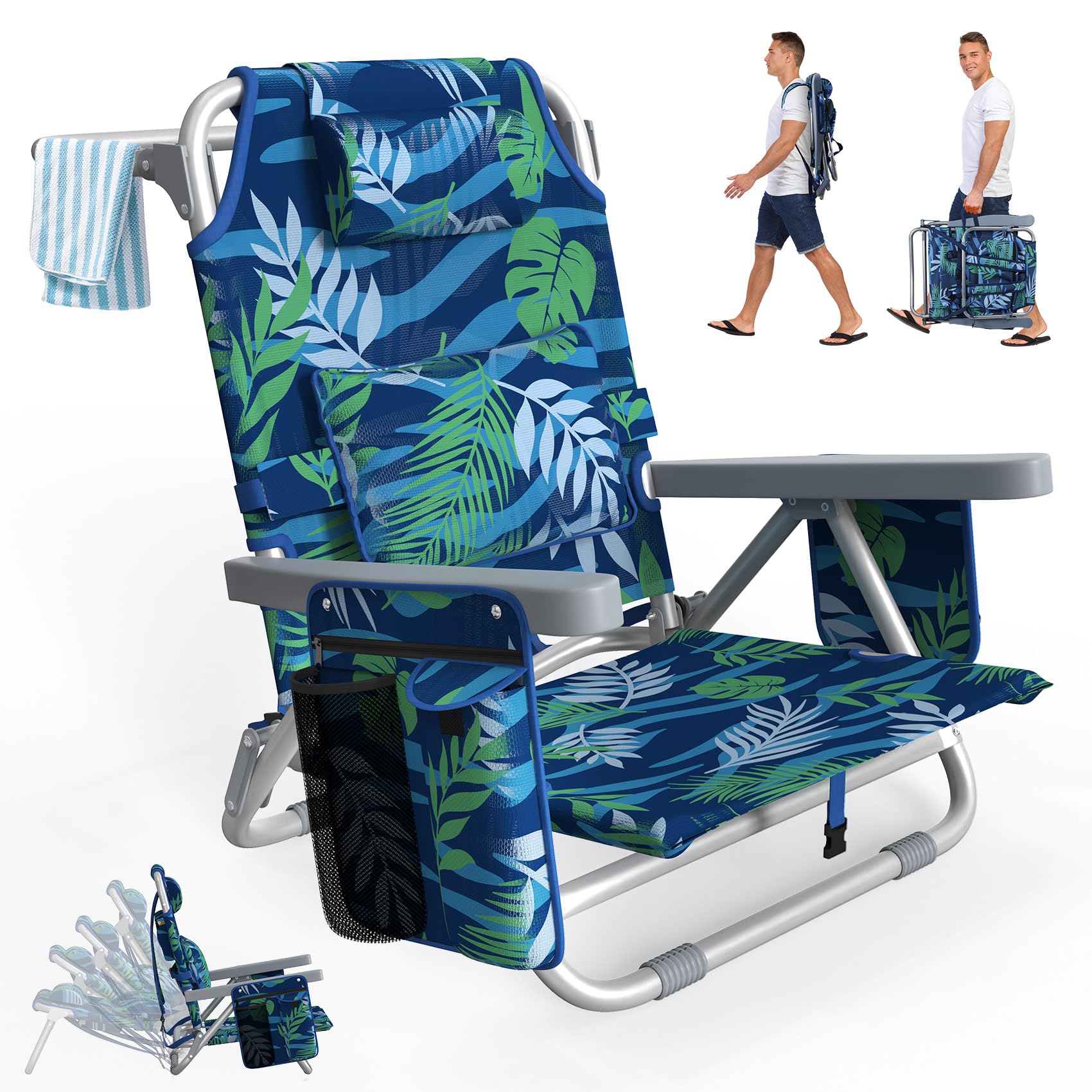 Suteck Beach Chair with 5-position adjustment for versatile comfort on the sand.