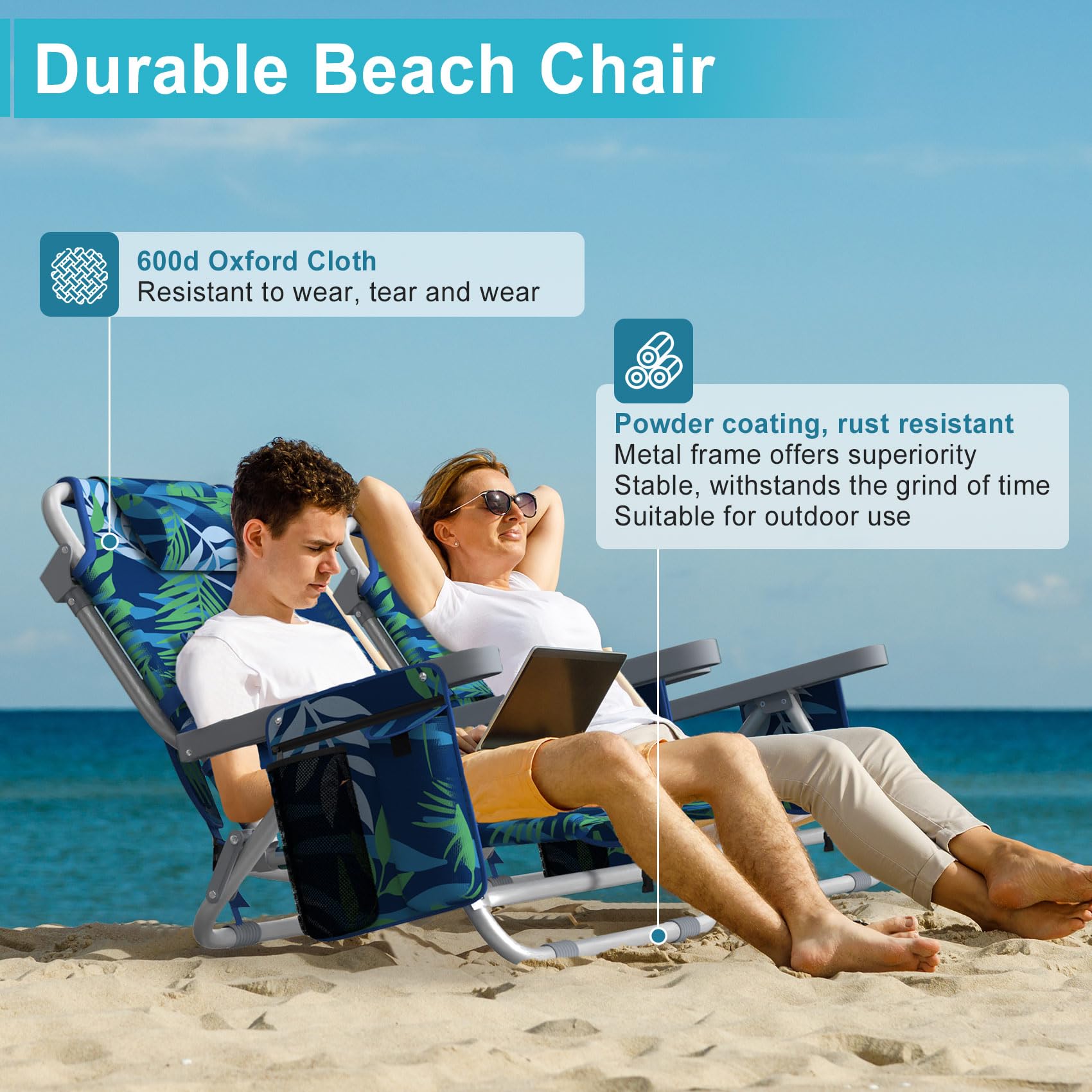 Suteck Beach Chair 7-pocket storage for organized outdoor essentials.