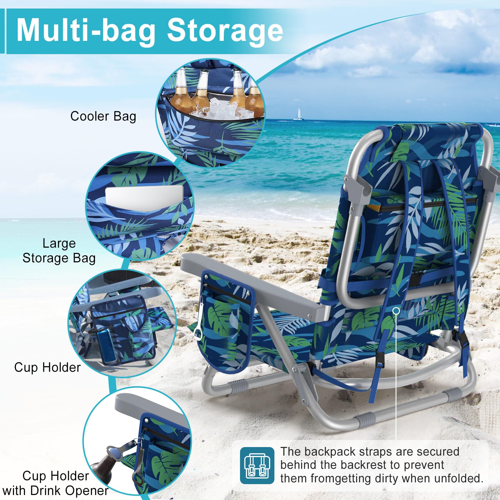 Suteck Beach Chair cooler bag keeps drinks and snacks chilled outdoors.
