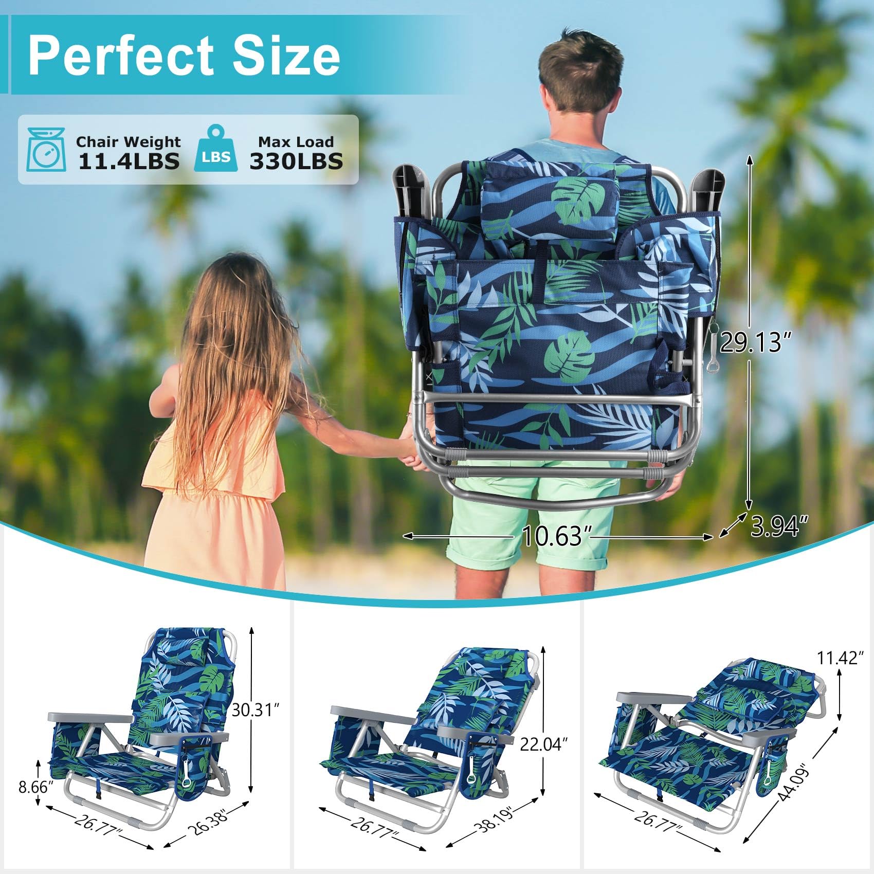 Suteck Beach Chair lay-flat design for full reclining and relaxation.