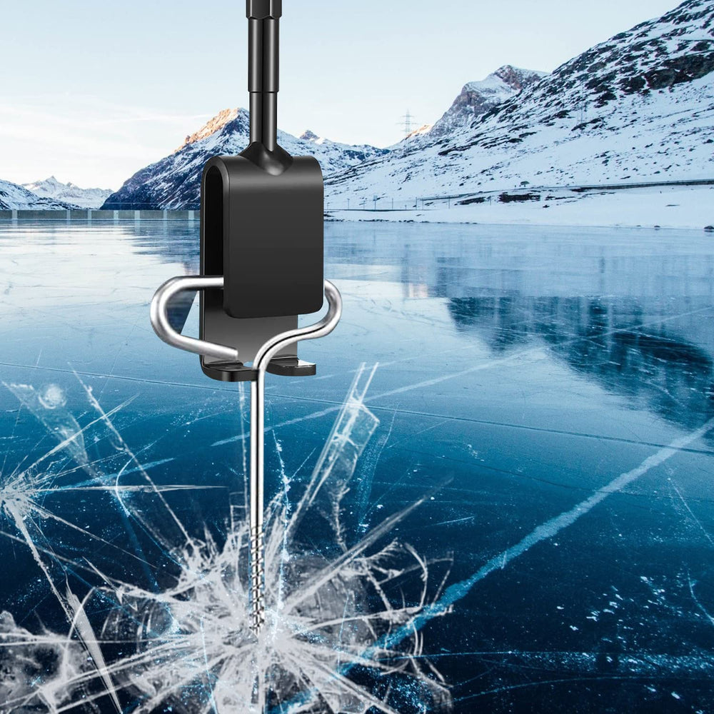 T-shaped ice nail inserted into the tool for quick setup