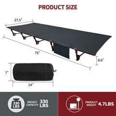 Sutekus portable camping cot assembled for quick, comfortable outdoor sleep.