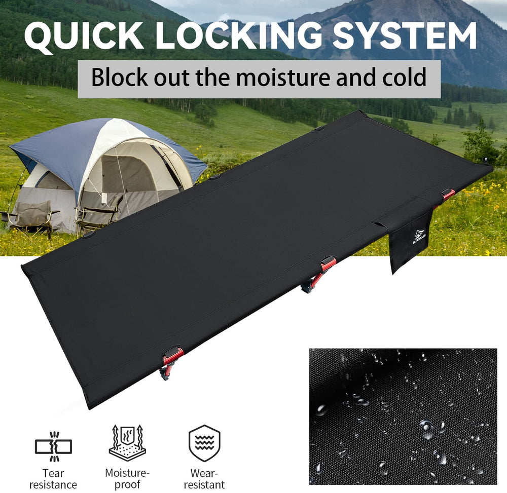 Sutekus portable camping cot brackets-slots highlights tool-free bracket insertion