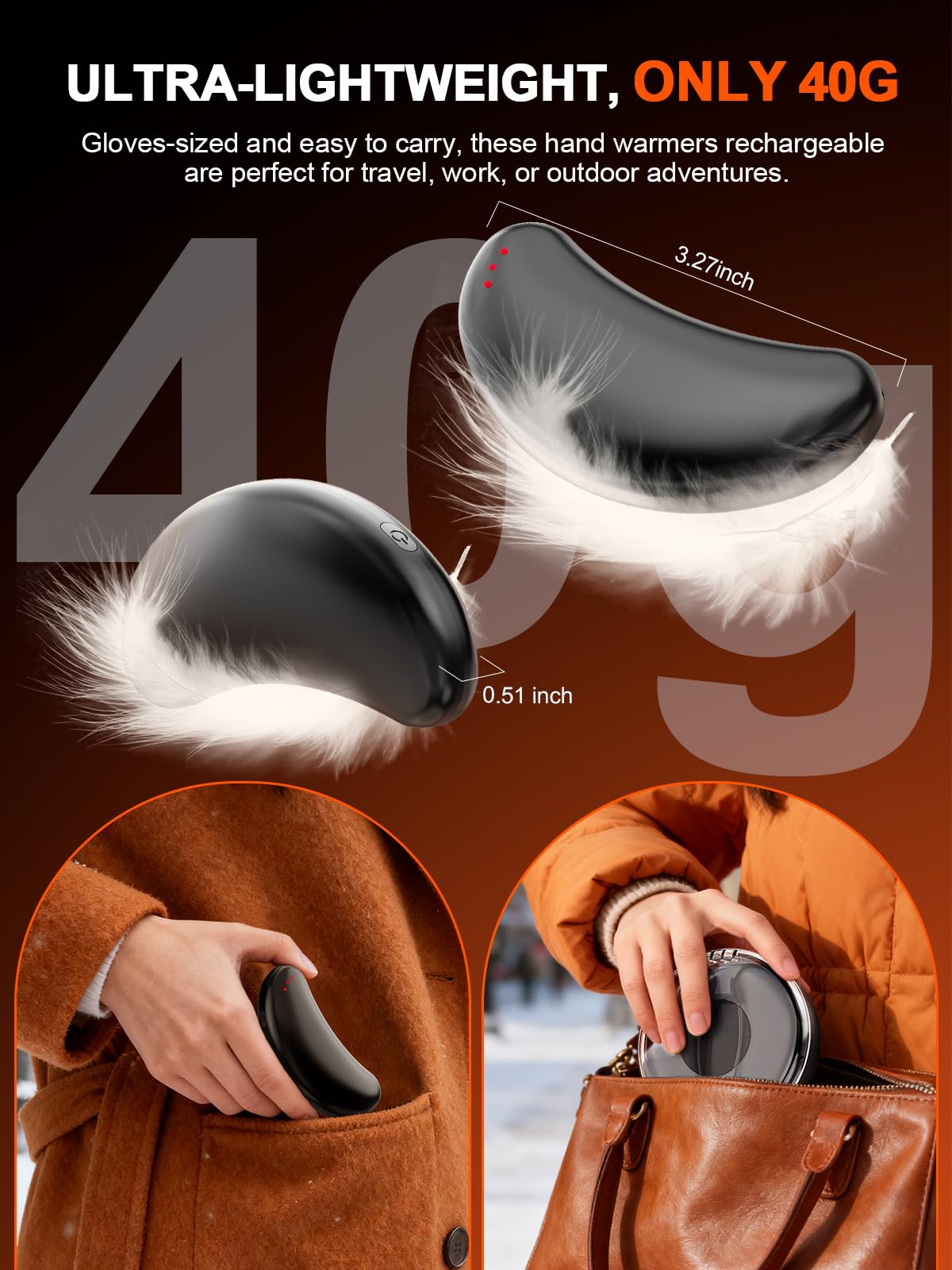 Suuyander portable hand warmers feature easy one-button operation for quick warmth.