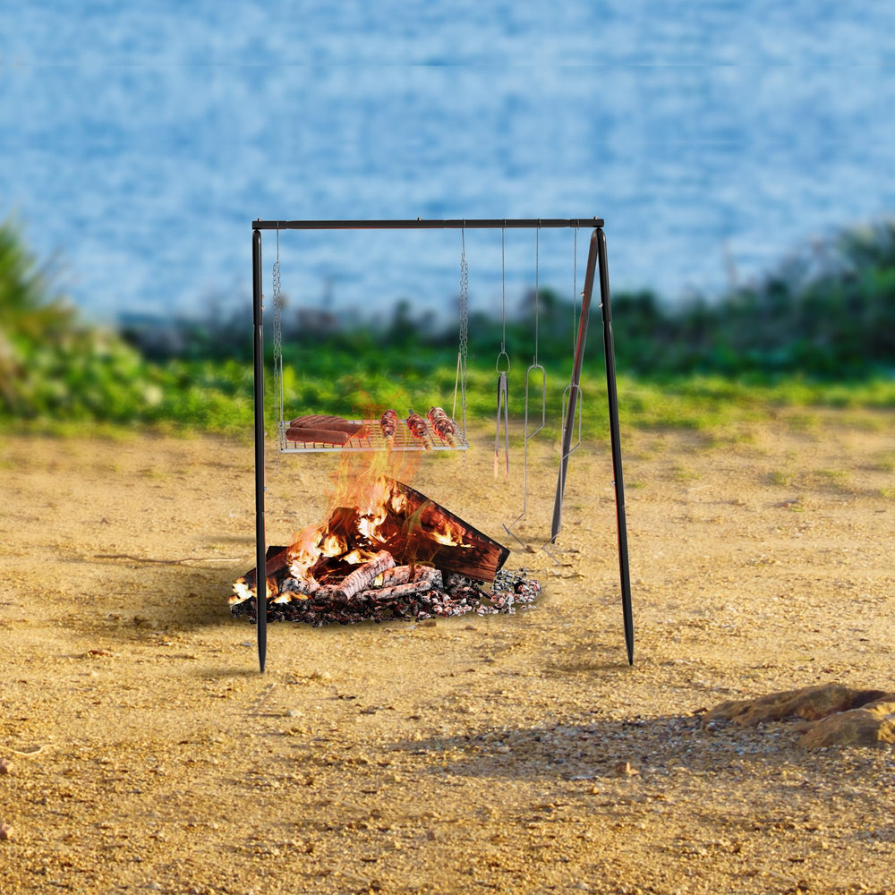 SUZLON Campfire Tripod adjustable-height design helps you control heat for even cooking.