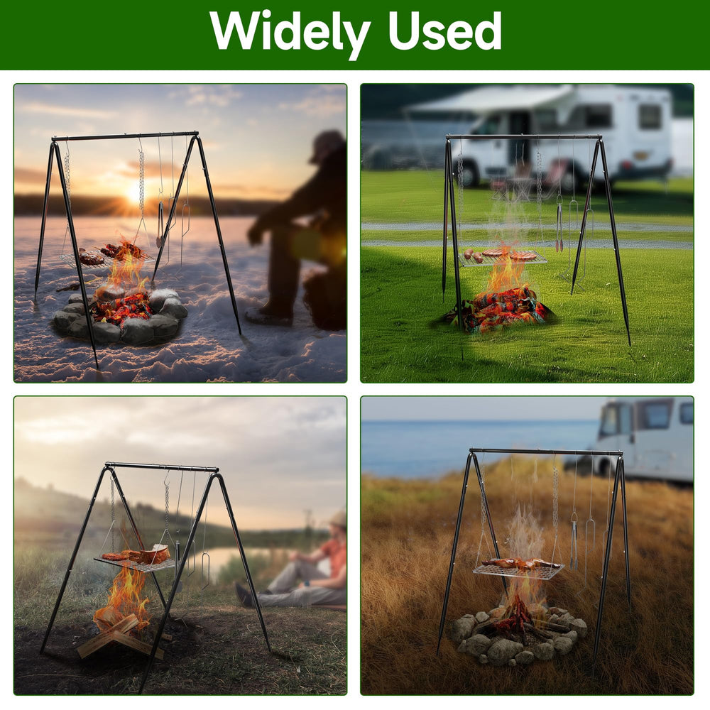 SUZLON Campfire Tripod easy-to-clean stainless grill no flavor transfer.