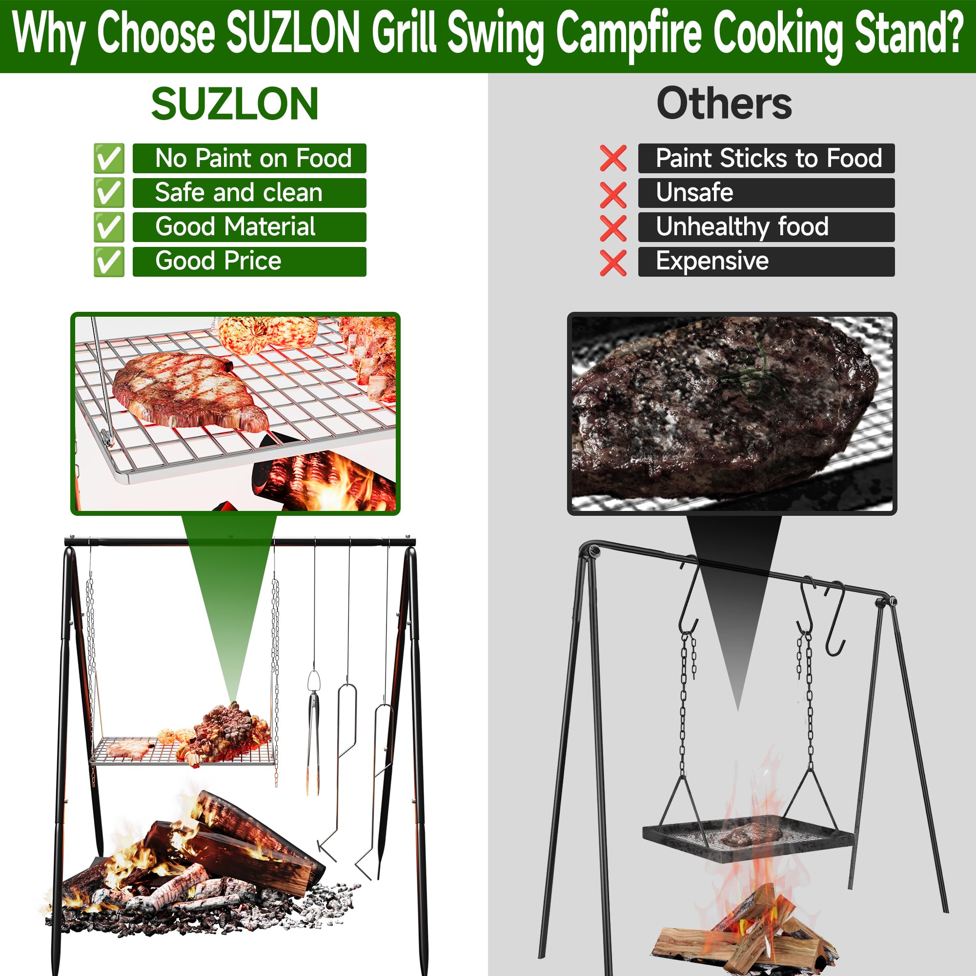 SUZLON Campfire Tripod portable-disassembly design packs compactly for backpacking adventures.
