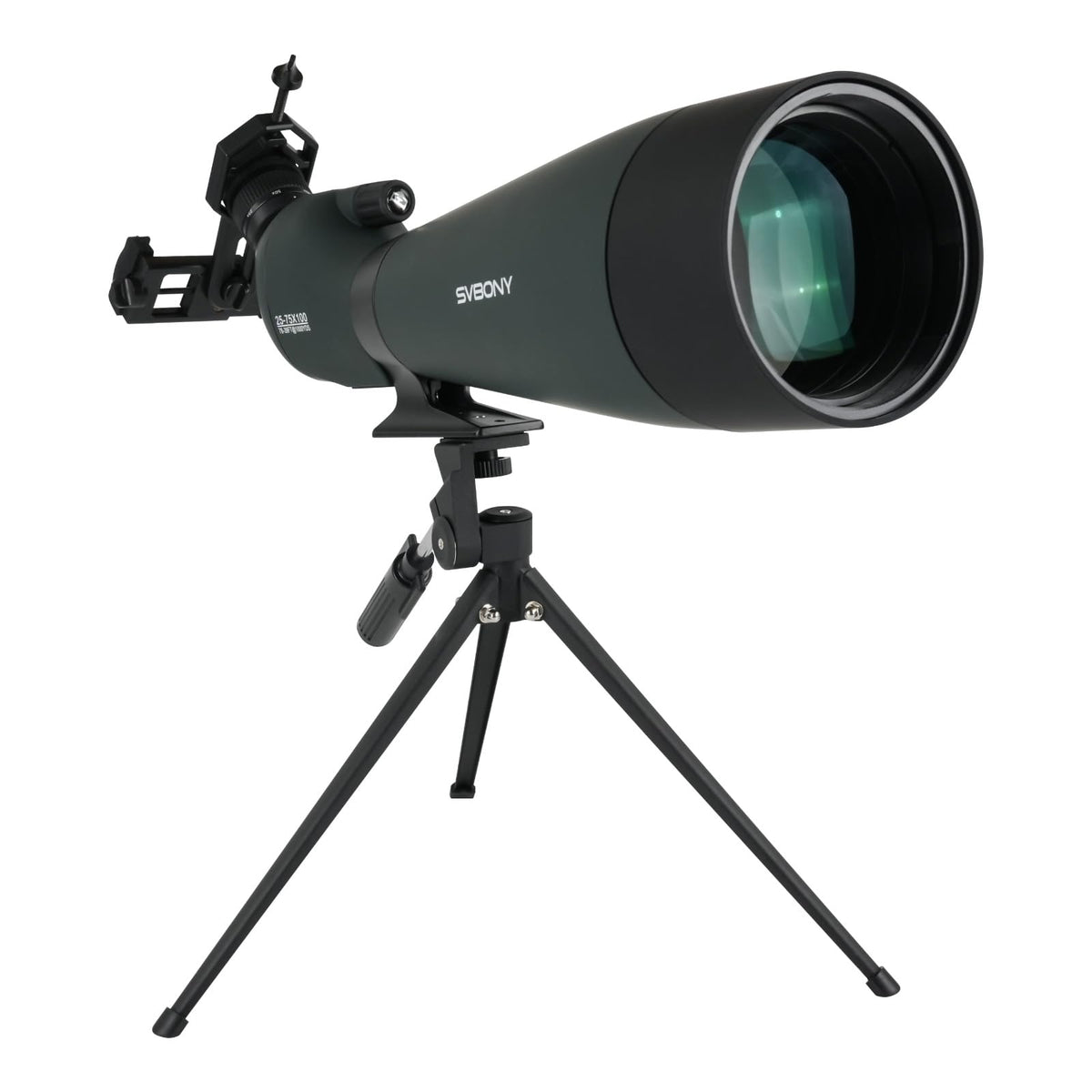 SVBONY SV28 100mm angled spotting scope for long-range viewing with bright imagery.