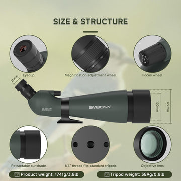 SVBONY SV28 20-100x zoom eyepiece offers flexible magnification for versatile viewing.