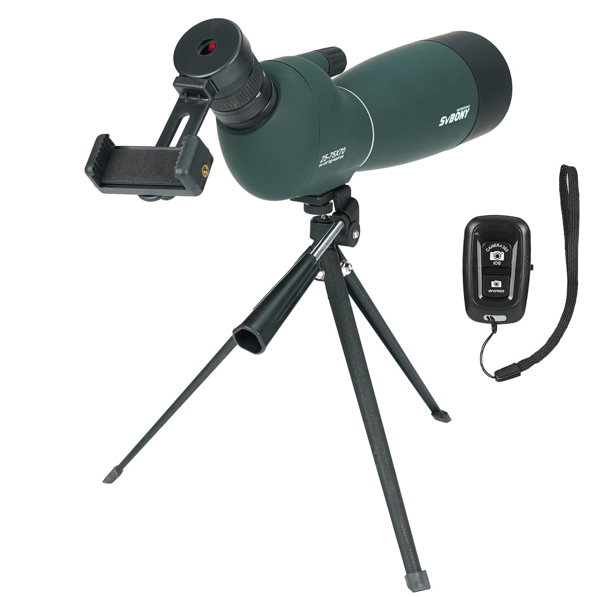 SVBONY SV28 PLUS spotting scope angled view delivers crisp target details for birds and scenery.