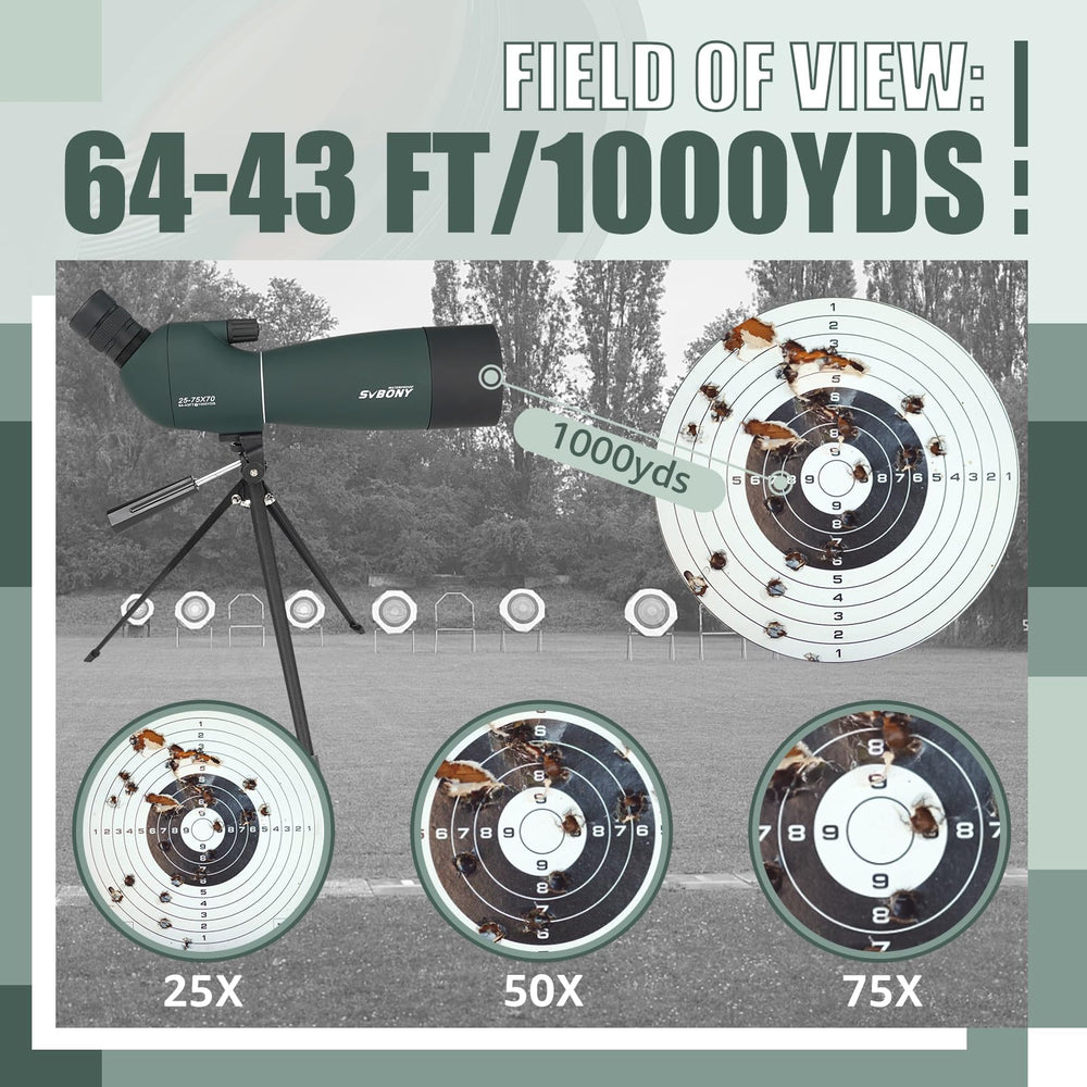 SVBONY SV28 PLUS tripod setup shows stable viewing for long-range observation.