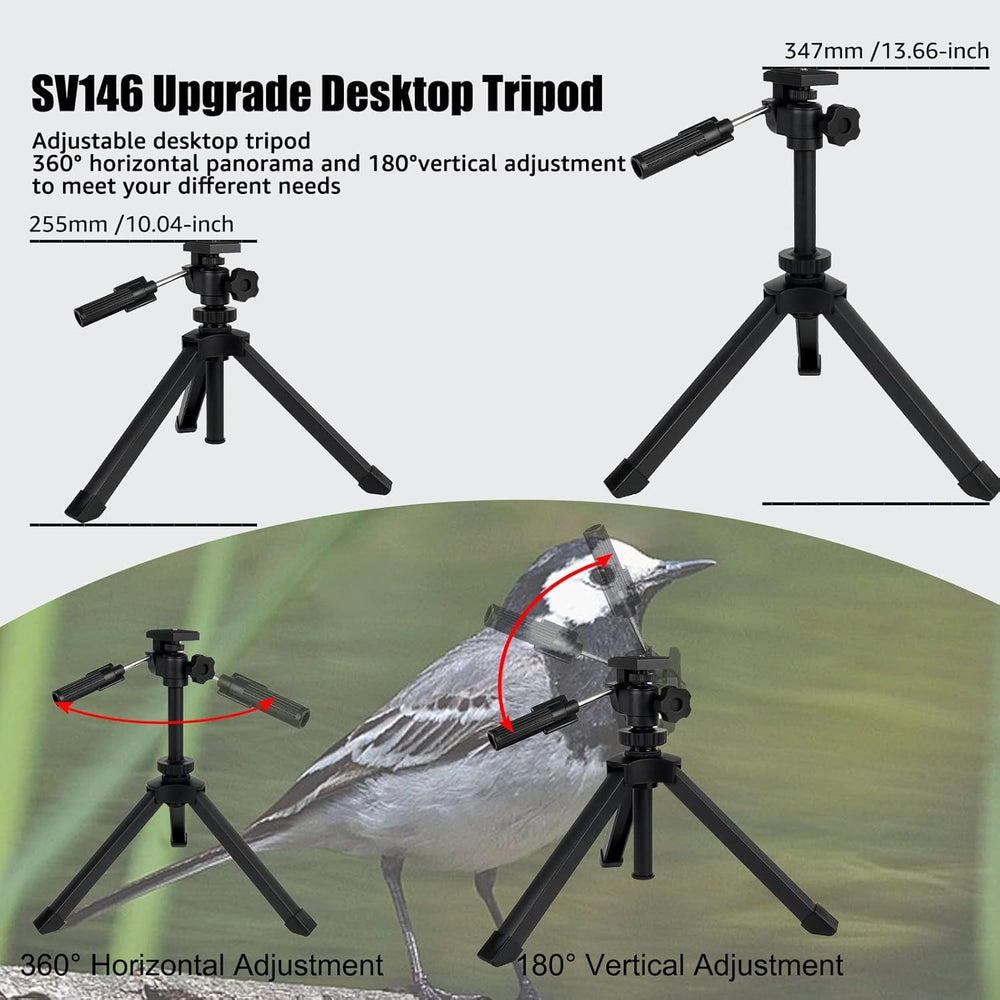 SVBONY SV28 upgrade tripod enables 360-degree panning in the field.