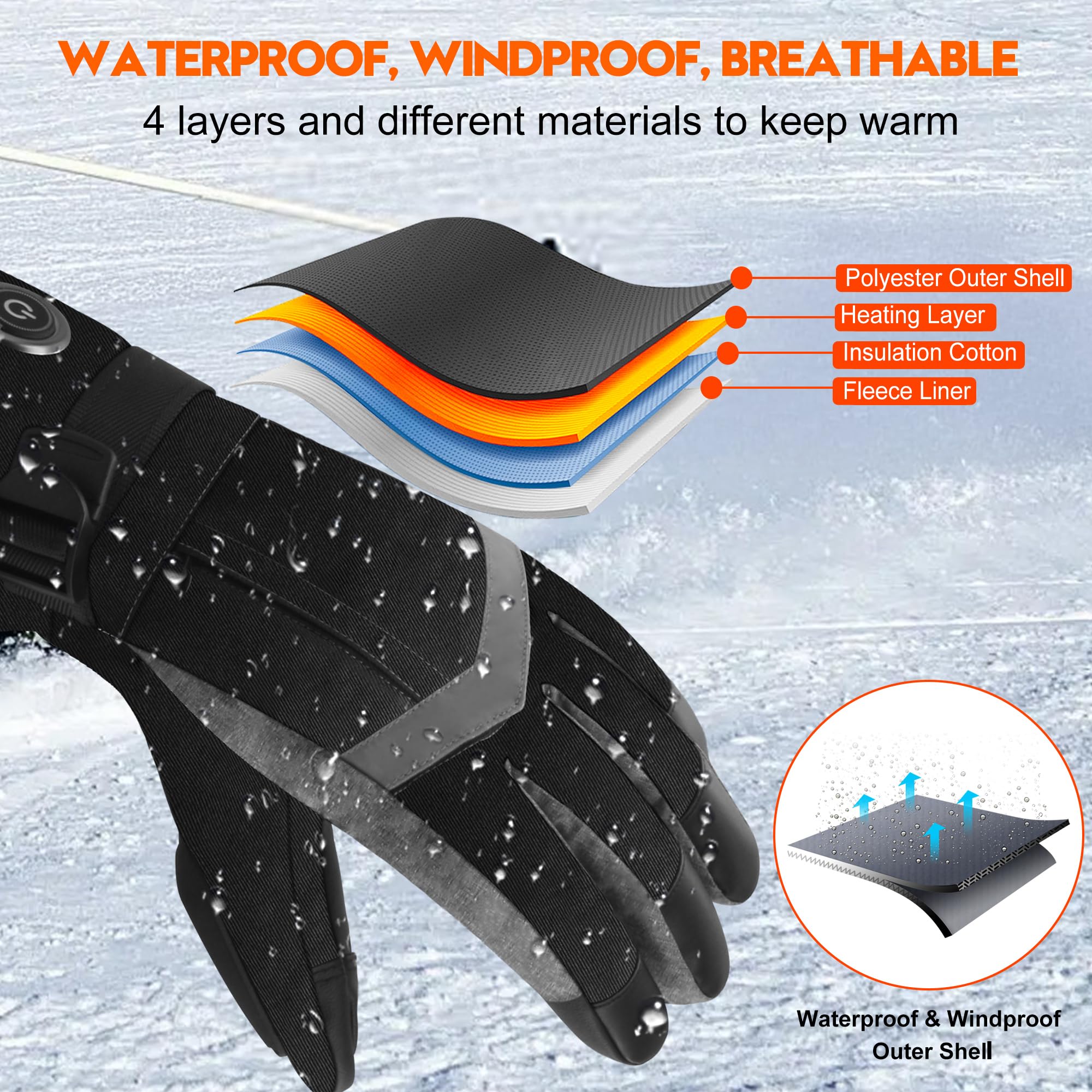 SVPRO heated gloves waterproof shell keeps hands dry in rain or snow
