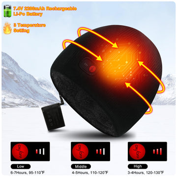 SVPRO heated hat shows three heat settings for customizable warmth.