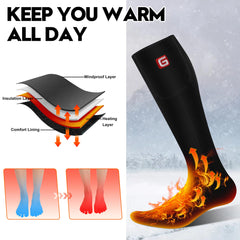 SVPRO heated socks side view with battery pack and cuff for all day warmth.
