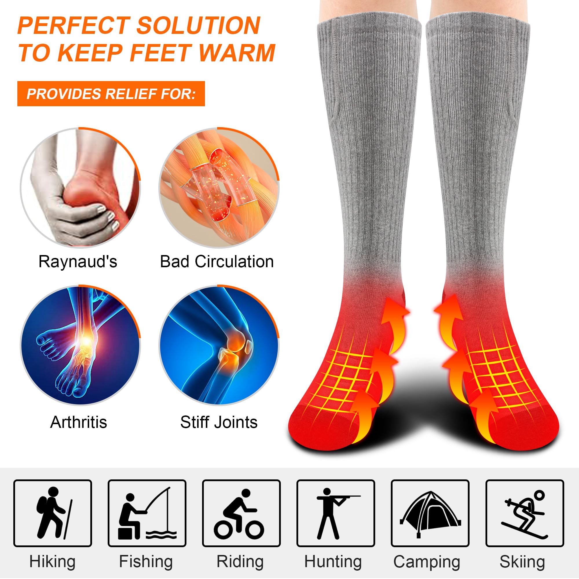 SVPRO heated socks soft breathable fabric keeps feet comfortable and dry.