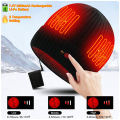 SVPRO heated beanie battery compartment close-up demonstrates long-lasting power for outdoor adventures.