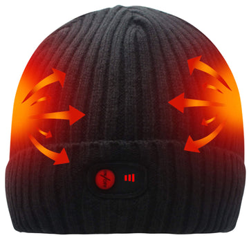 SVPRO rechargeable heated beanie front view highlights rapid warmth for chilly commutes.
