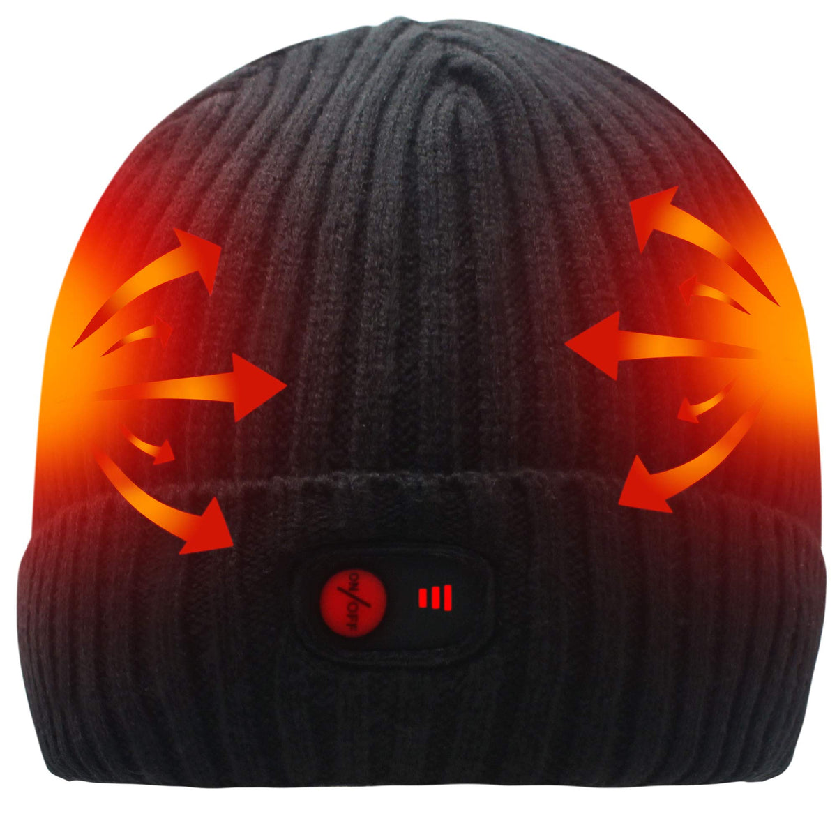 SVPRO rechargeable heated beanie front view highlights rapid warmth for chilly commutes.