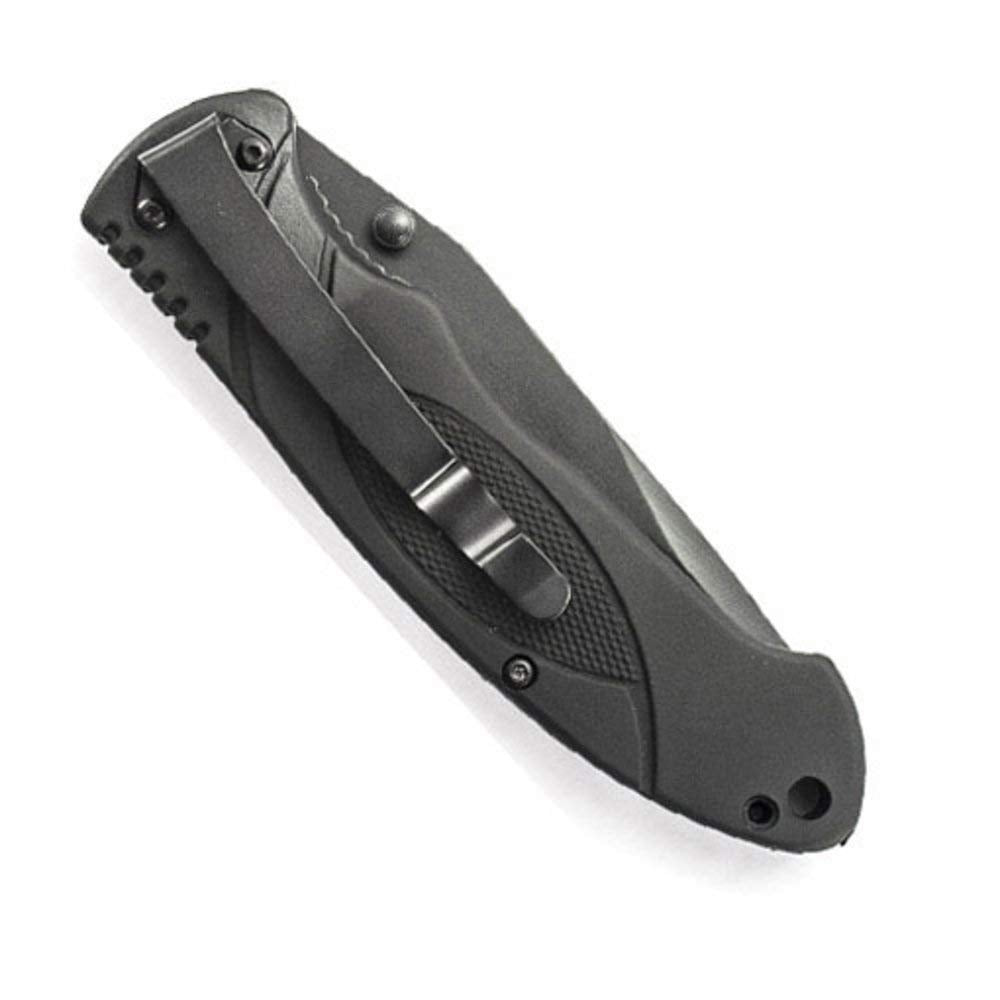 3.3 inch clip point blade and black aluminum handle