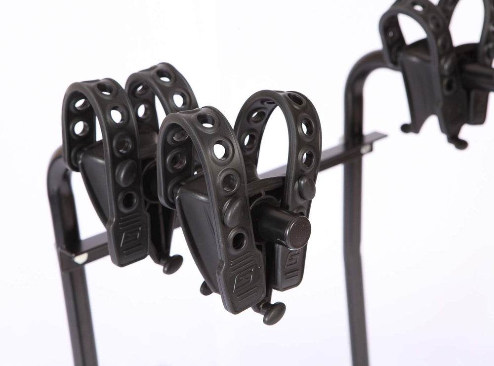 Swagman Around The Spare Deluxe RV Bike Rack with anti-sway cradles keeps bikes aligned and stable