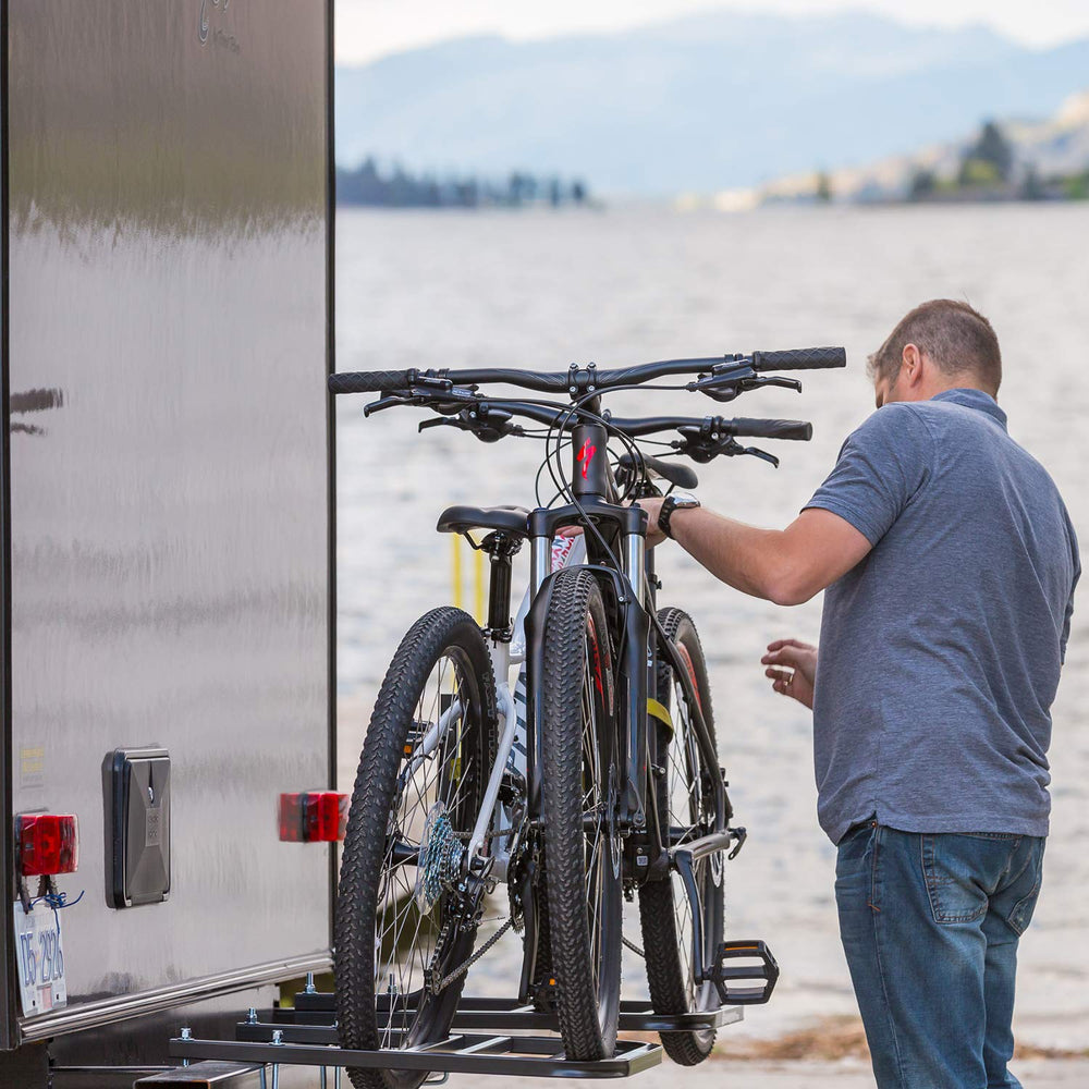 Swagman RV 2-Bike Bumper Rack mounted on bumper for travel