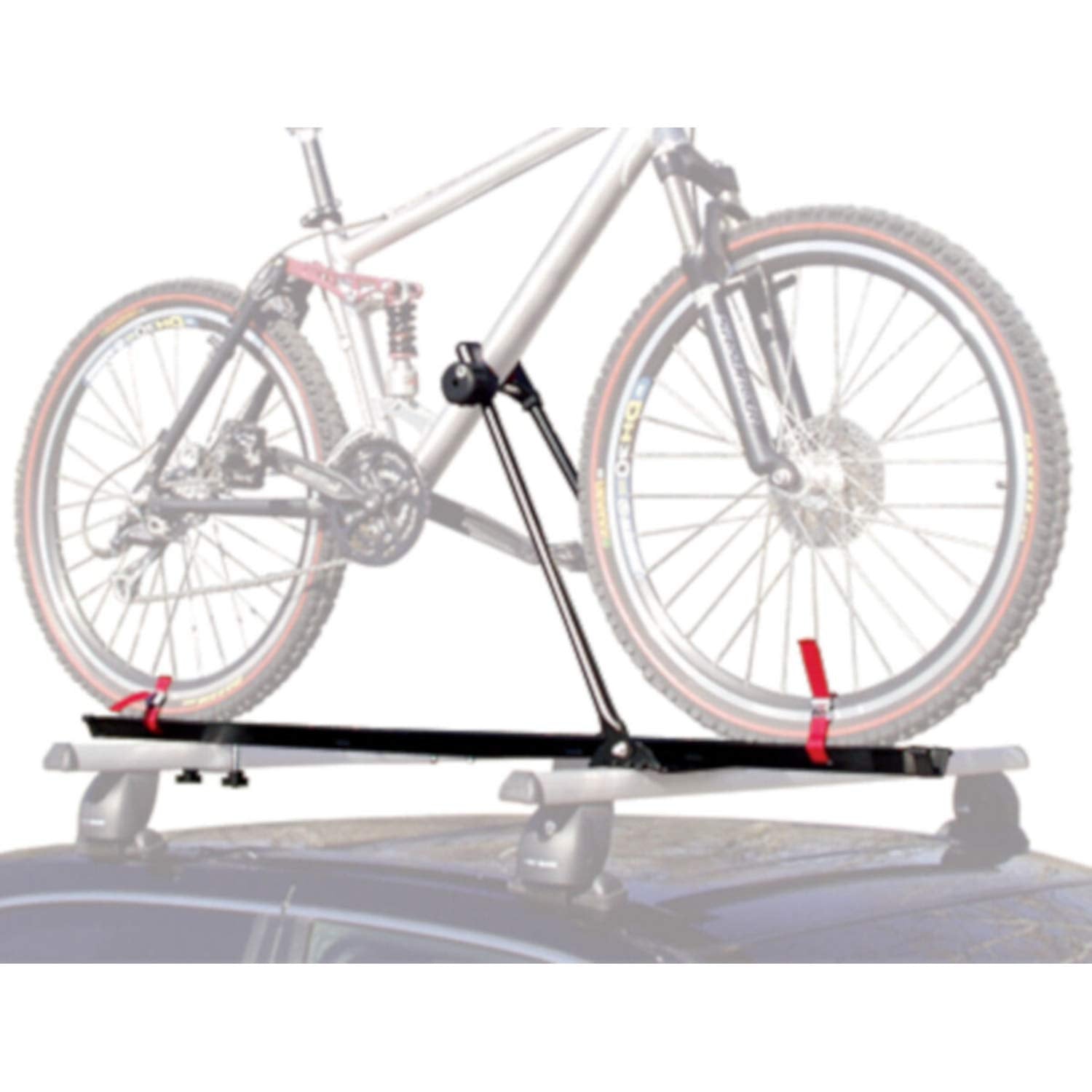 Swagman bike rack with wheel straps and lock for secure parking.