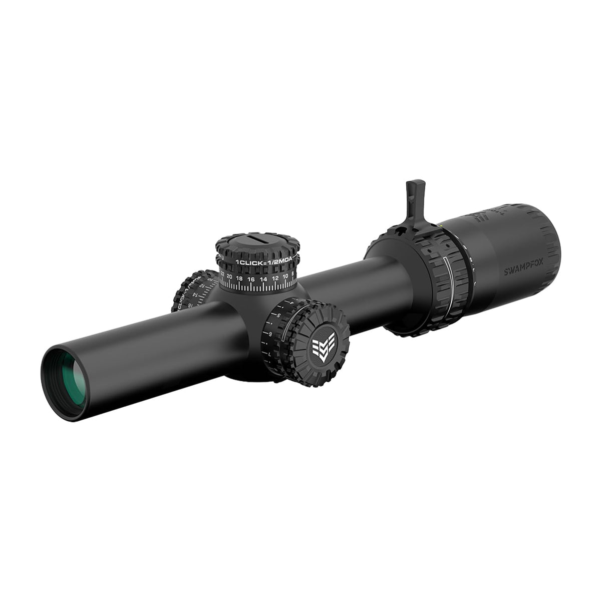 Swampfox Arrowhead LPVO front view shows compact duty-ready design for quick target acquisition