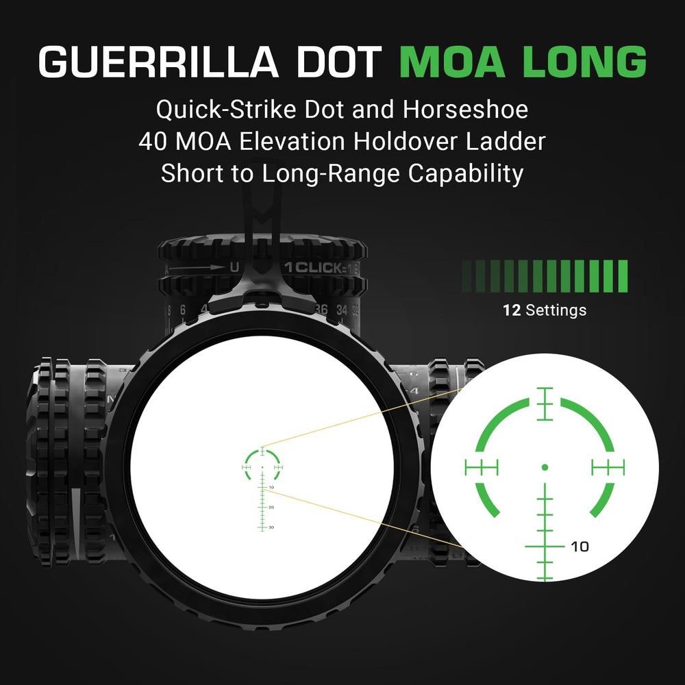 Swampfox Arrowhead Guerrilla Dot BDC Long reticle enables long-range holds