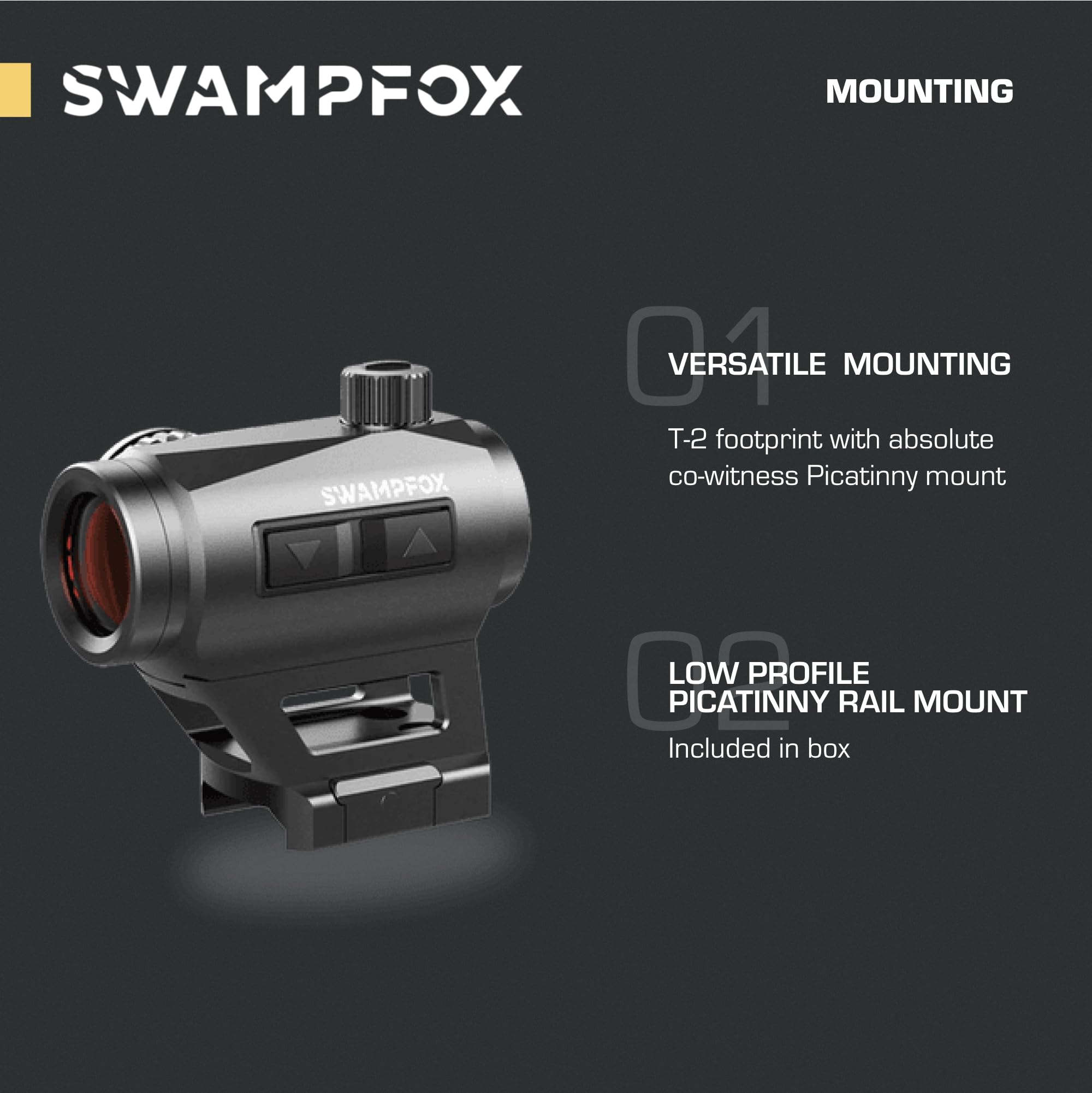 Swampfox Liberator Mini 1x22 auto shut-off conserves battery life in the field.