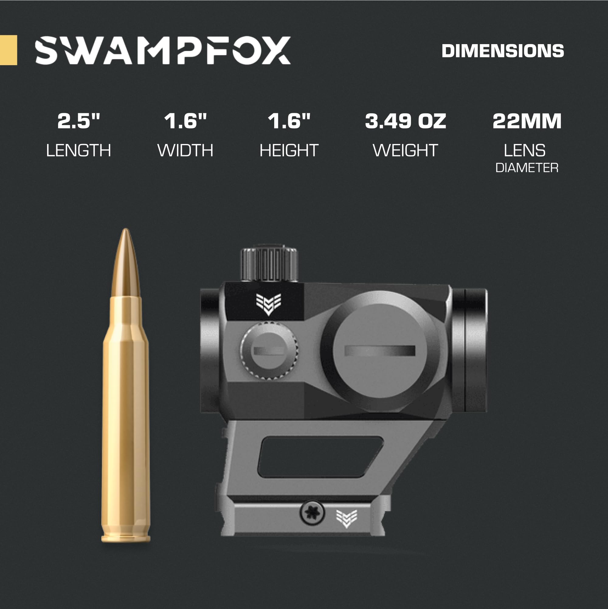 Swampfox Liberator Mini 1x22 rugged construction supports field durability.