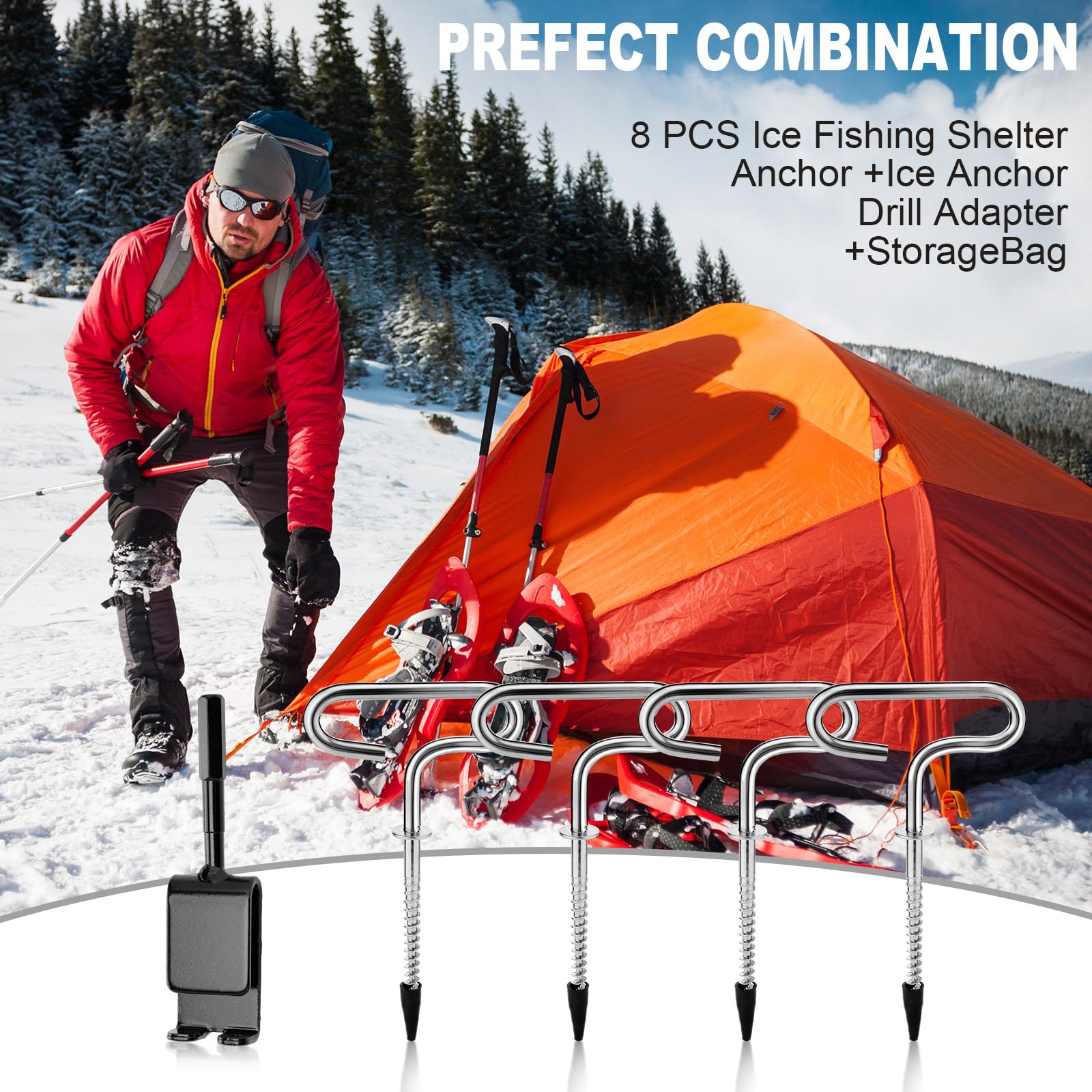 Sweetude carbon steel ice anchor; strong stake for windy conditions